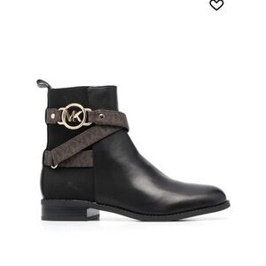 Michael Kors Black & Silver Hardware Leather Upper Ankle Boots Size 8